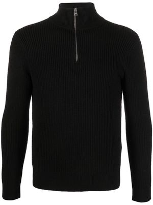 SANDRO zip-front funnel neck sweater - Black