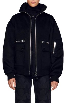 sandro Zippy Wool Blend Jacket in Black