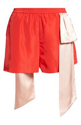 Sandy Liang Ambleside Ribbon Detail Taffeta Shorts in Red 