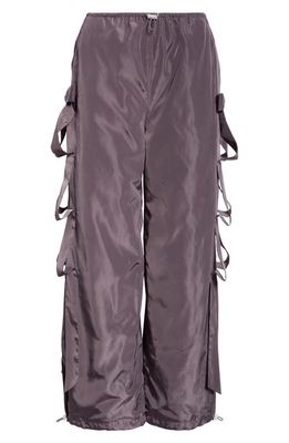 Sandy Liang Camille Bow Detail Track Pants in Charcoal