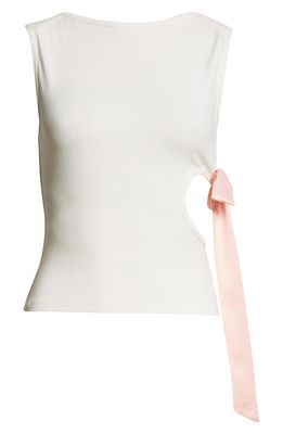 Sandy Liang Conch Side Cutout Ribbon Detail Tank in Ivory 