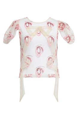 Sandy Liang Elphy Embroidered Eye Tulle Top in Pink