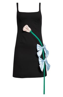 Sandy Liang Fairfield Bow Flower Appliqué Minidress in Black