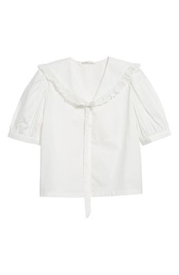 Sandy Liang Florent Puff Sleeve Cotton Poplin Button-Up Shirt in White