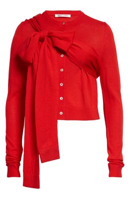 Sandy Liang Hermit Merino Wool Bow Cardigan in Red