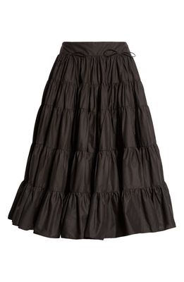 Sandy Liang Hetti Tiered Midi Skirt in Black 