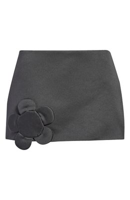 Sandy Liang Leaf Floral Appliqué Satin Micro Miniskirt in Black