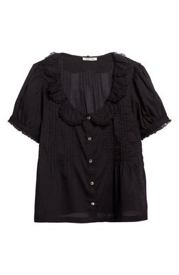 Sandy Liang Marl Pintuck Cotton Voile Blouse in Black