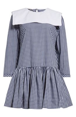 Sandy Liang Napkin Drop Waist Gingham Minidress in Navy Gingham 