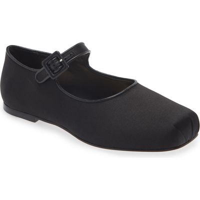 Sandy Liang Pointe Mary Jane Flat in Black Satin 