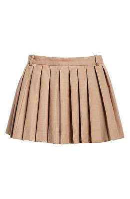 Sandy Liang Poko Eyelet Inset Pleated Wool Blend Miniskirt in Taupe