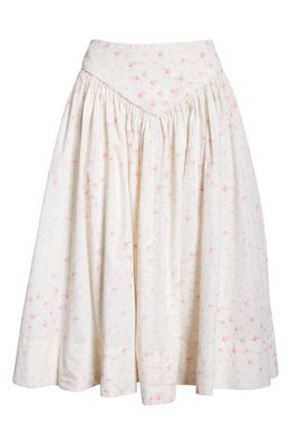 Sandy Liang Roth Dollhouse Floral Cotton Midi Skirt in Pink Multi
