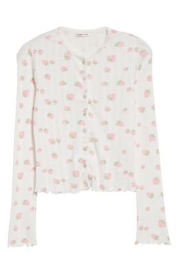 Sandy Liang Strawberry Print Pointelle Cardigan 