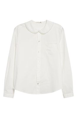 Sandy Liang Wembley Lace Trim Cotton Poplin Button-Up Shirt in White