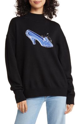 Sandy Liang x Disney 'Cinderella' Slipper Intarsia Lambswool Mock Neck Sweater in Black