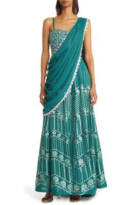 Sani Anjali Metallic Embroidered Gown in Darker Green