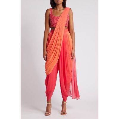 Sani Asra Dhoti Set in Sunset Ombre 