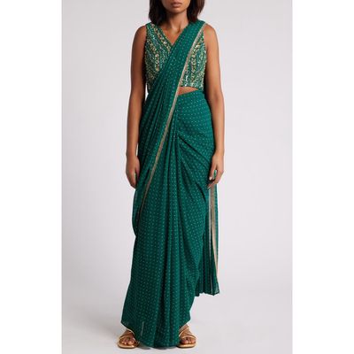 Sani Zian Drape Saree in Emerald 