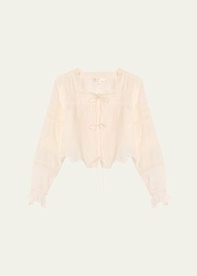 Sanra Embroidered Lace Tie-Front Top