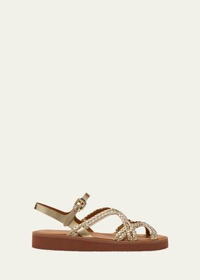 Sansa Metallic Braided Ankle-Strap Sandals