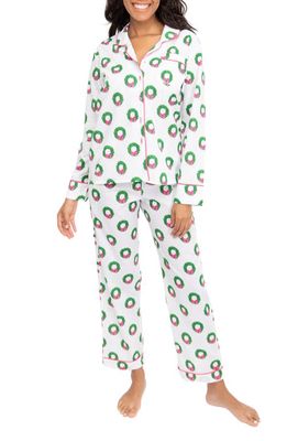 Sant and Abel Wreath Print Cotton Pajamas in Green