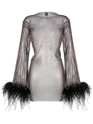 SANTA BRANDS crystal-embellished feather-trim minidress - Black