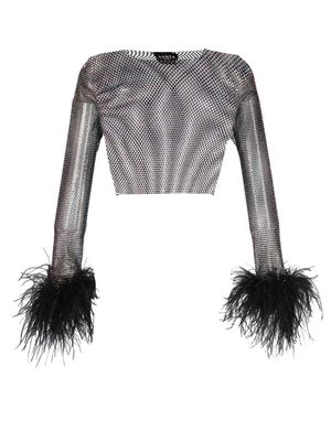 SANTA BRANDS Feathers rhinestone-embellished crop top - Black