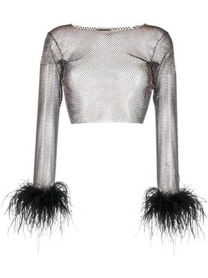 SANTA BRANDS rhinestone-detail mesh long-sleeve top - Black