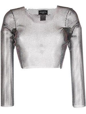 SANTA BRANDS rhinestone-embellished mesh cropped top - Black