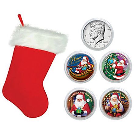 Santa Coin Collection in Christmas Stocking