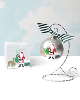 Santa On The Rooftop Christmas Ornament with Stand, Personalized