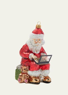 Santa With Laptop Christmas Ornament