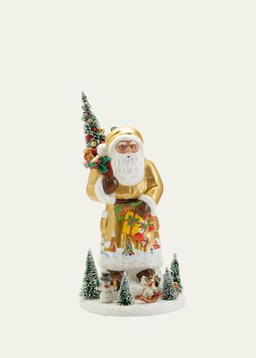 Santa with Large Christmas Tree Scene Decoration