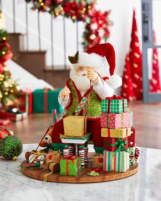 Santa Wrapping Presents Holiday Scene, 14.5"T