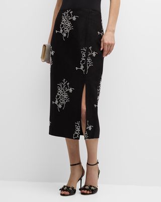 Santanna Beaded Side-Slit Midi Skirt