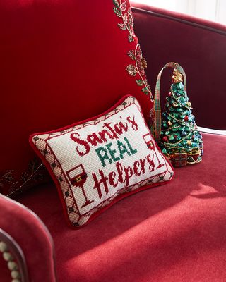 Santa's Real Helper Needlepoint Pillow, 6.5" x 9"
