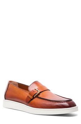 Santoni Bars Leather Buckle Loafer in Brown
