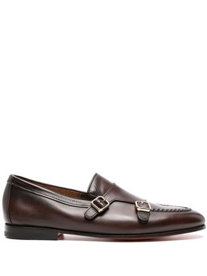 Santoni buckle-fastening leather monk shoes - Brown