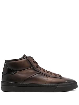 Santoni burnished leather trainers - Brown