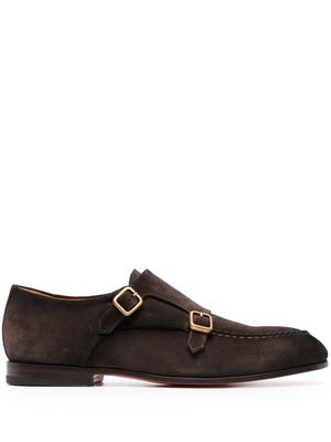 Santoni decorative-buckle leather monk shoes - Brown