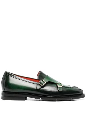 Santoni double-buckle leather monk shoes - Green