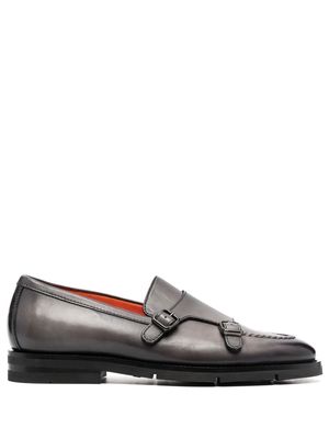 Santoni double-buckle leather monk shoes - Grey