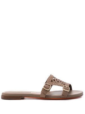 Santoni double-buckle leather slides - Neutrals