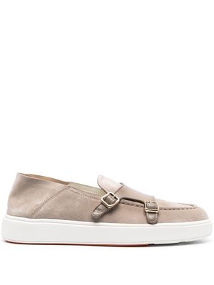 Santoni double-buckle suede monk shoes - Grey