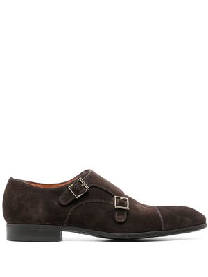 Santoni double-buckle suede shoes - Brown