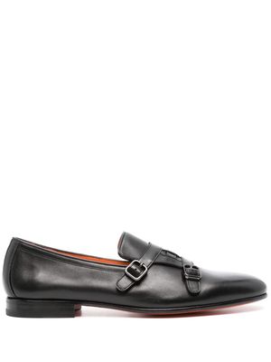 Santoni double strap leather monk shoes - Black