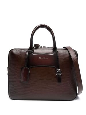 Santoni embossed-logo leather briefcase - Brown