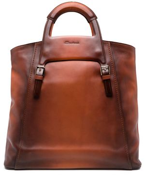 Santoni flat-handles leather handbag - Brown