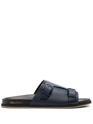Santoni flat leather sandals - Blue