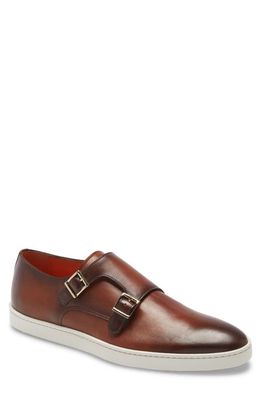 Santoni Freemont Leather Slip-On Monk Shoe in Brown
